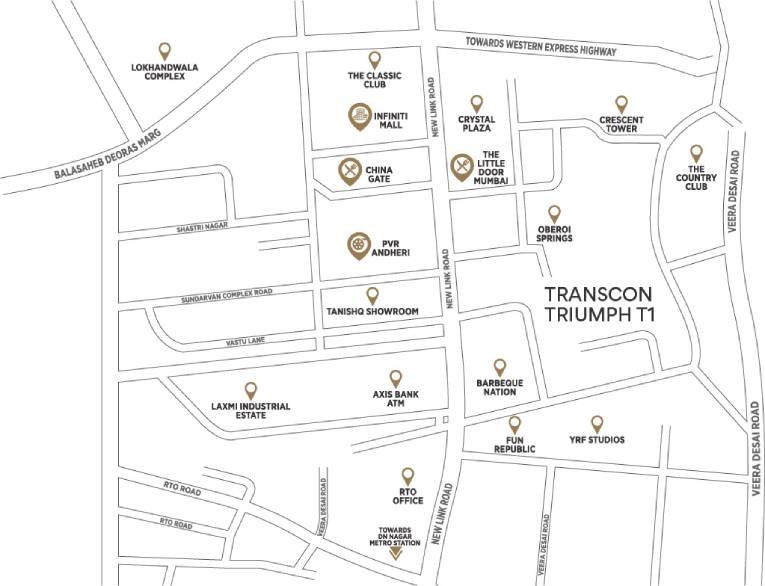 Location map of Transcon Triumph, Off New Link Road, Andheri West